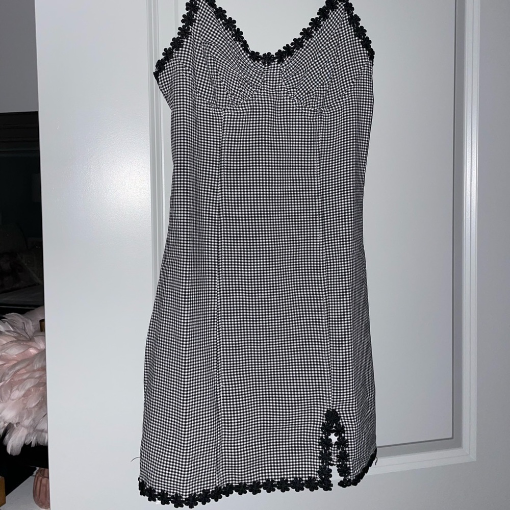 Lulus Black Gingham Lace Mini Dress